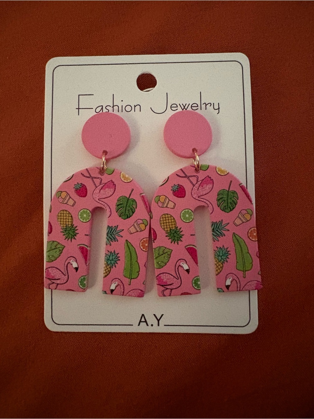 Pink Flamingo Tropical Arch Drop Earrings